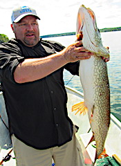 44-inch Monster Girth Trophy Northern Pike Fishing by Logan at Fireside Lodge in Canada